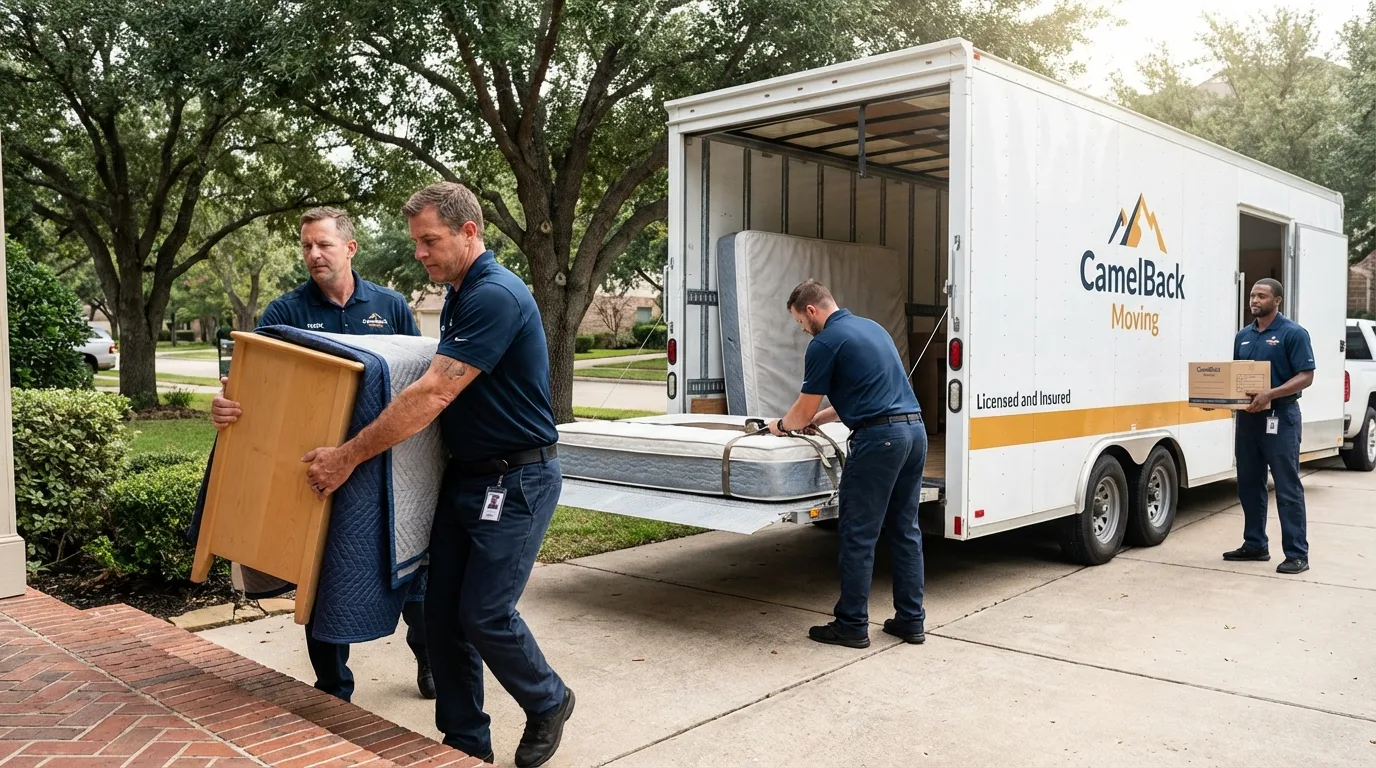 Crew loading residential truck for cross-state move from Lakeside, OR