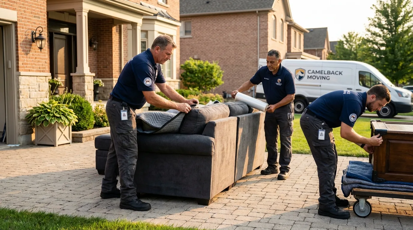 Large estate moving crew wrapping furniture in Lakeside, OR